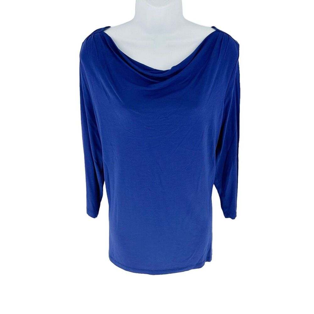 Talbots Top Womens Petite 1XP Blue 3/4 Sleeve Boat Neck Rayon Stretch Knit NEW